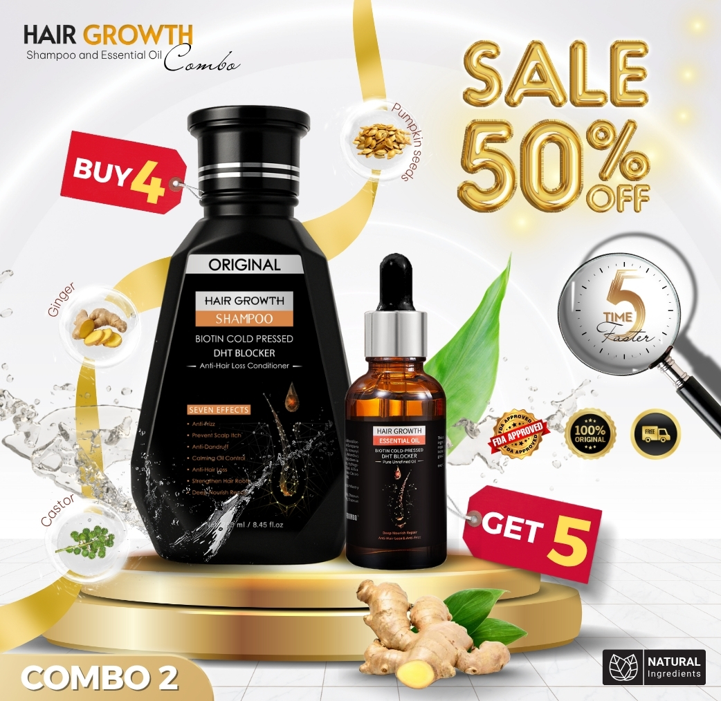 [COMBO 2] BUY 5 Original Hair Growth Shampoo 50ml GET 4 Hair Growth Essential Oil 30ml